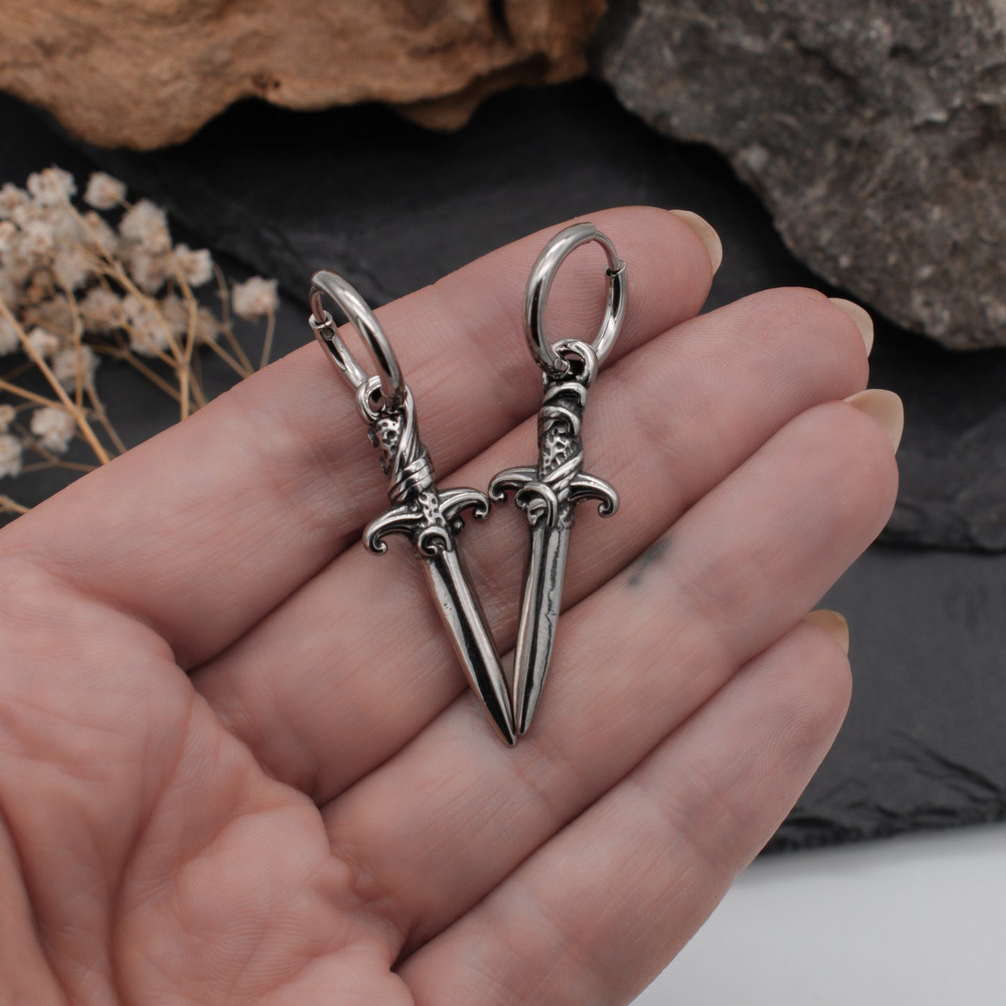 Silver Athame Hoop Earrings