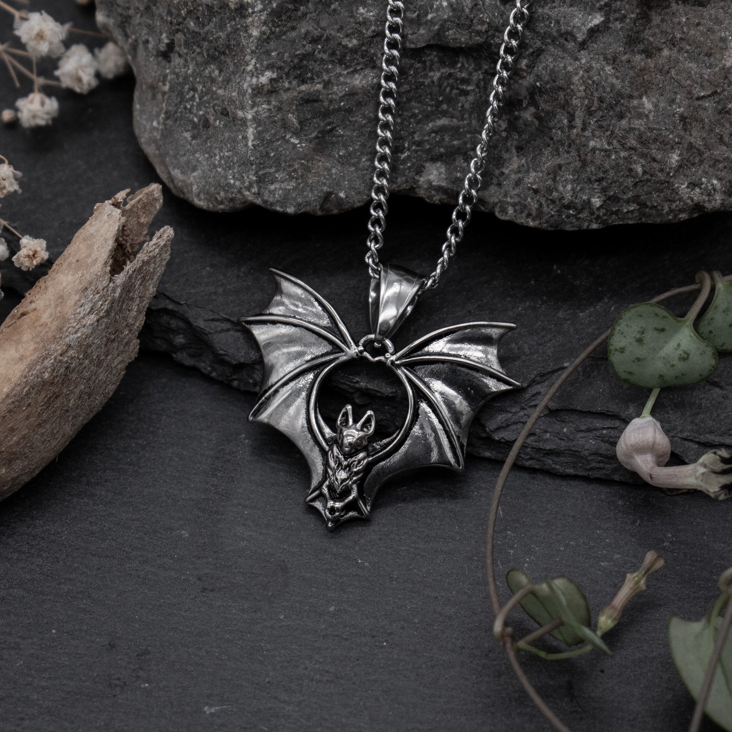 Silver Bat Necklace