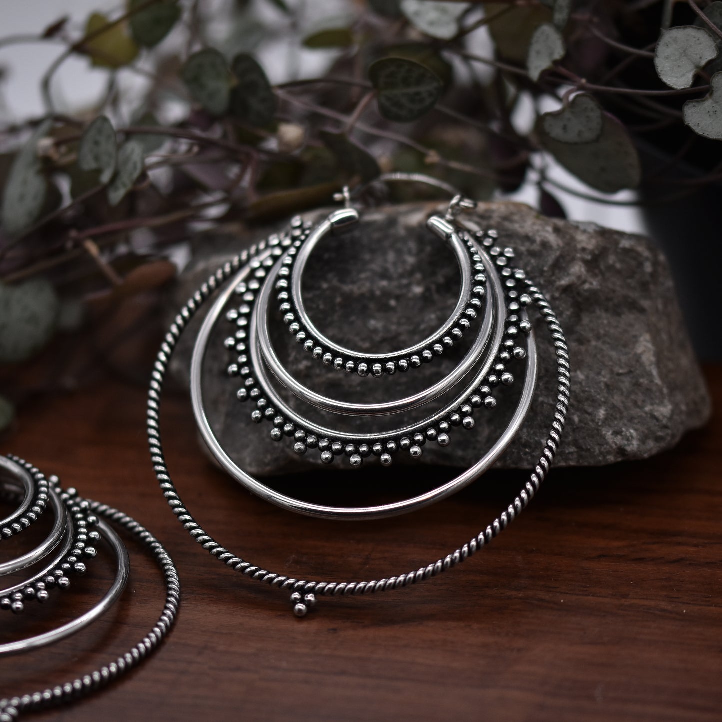 Large Tribal Hoops Earrings • Silver