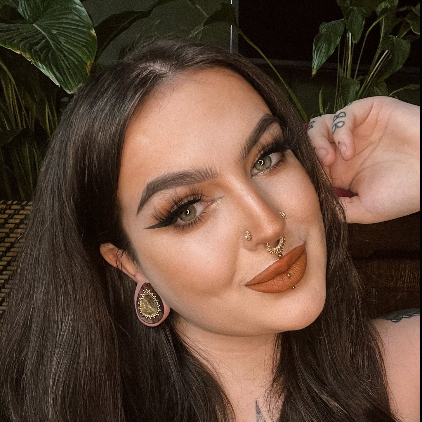 Golden Tribal Wood Teardrop Plugs