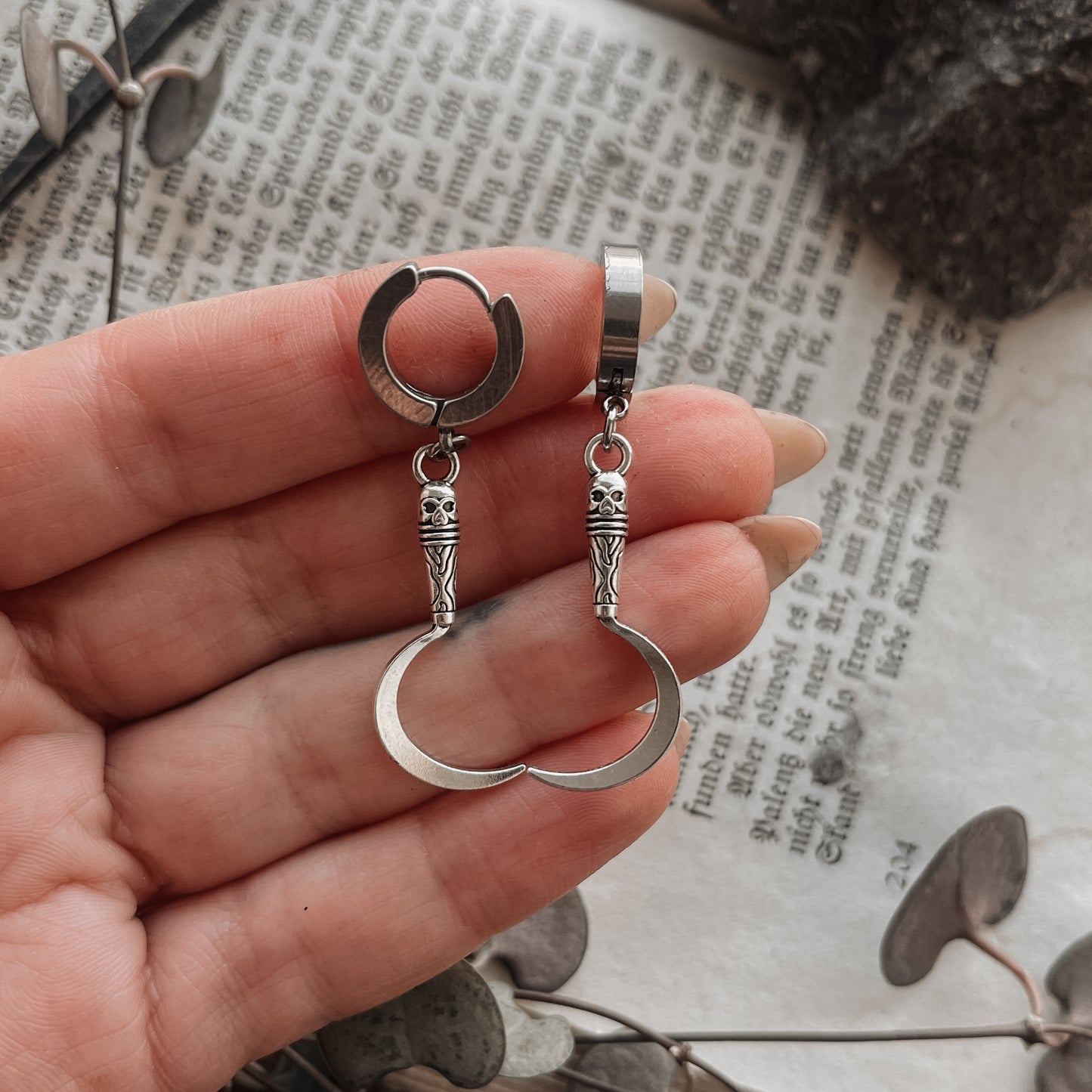 Silver Sickle Huggie Earrings