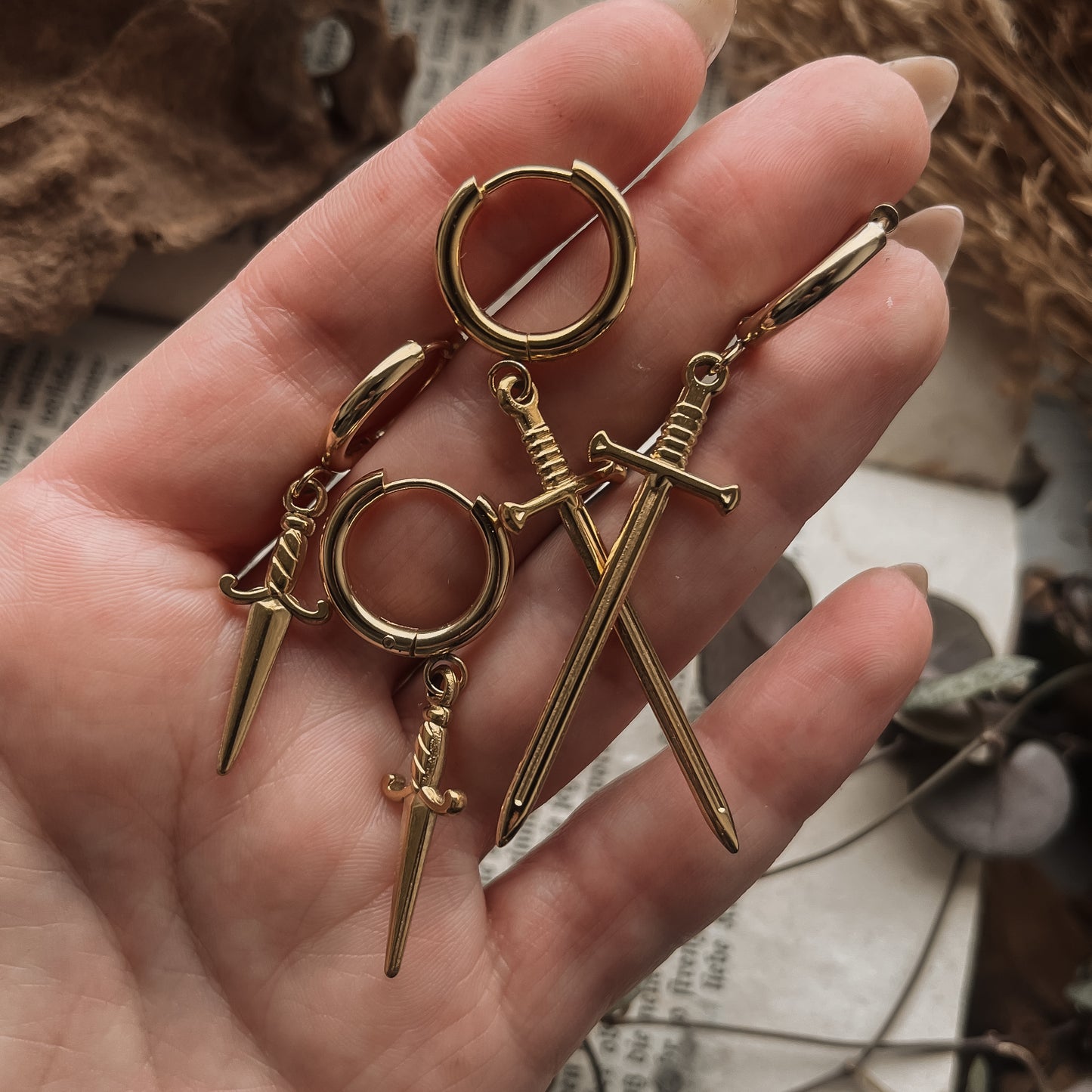 Golden Anduril Sword Huggie Earrings