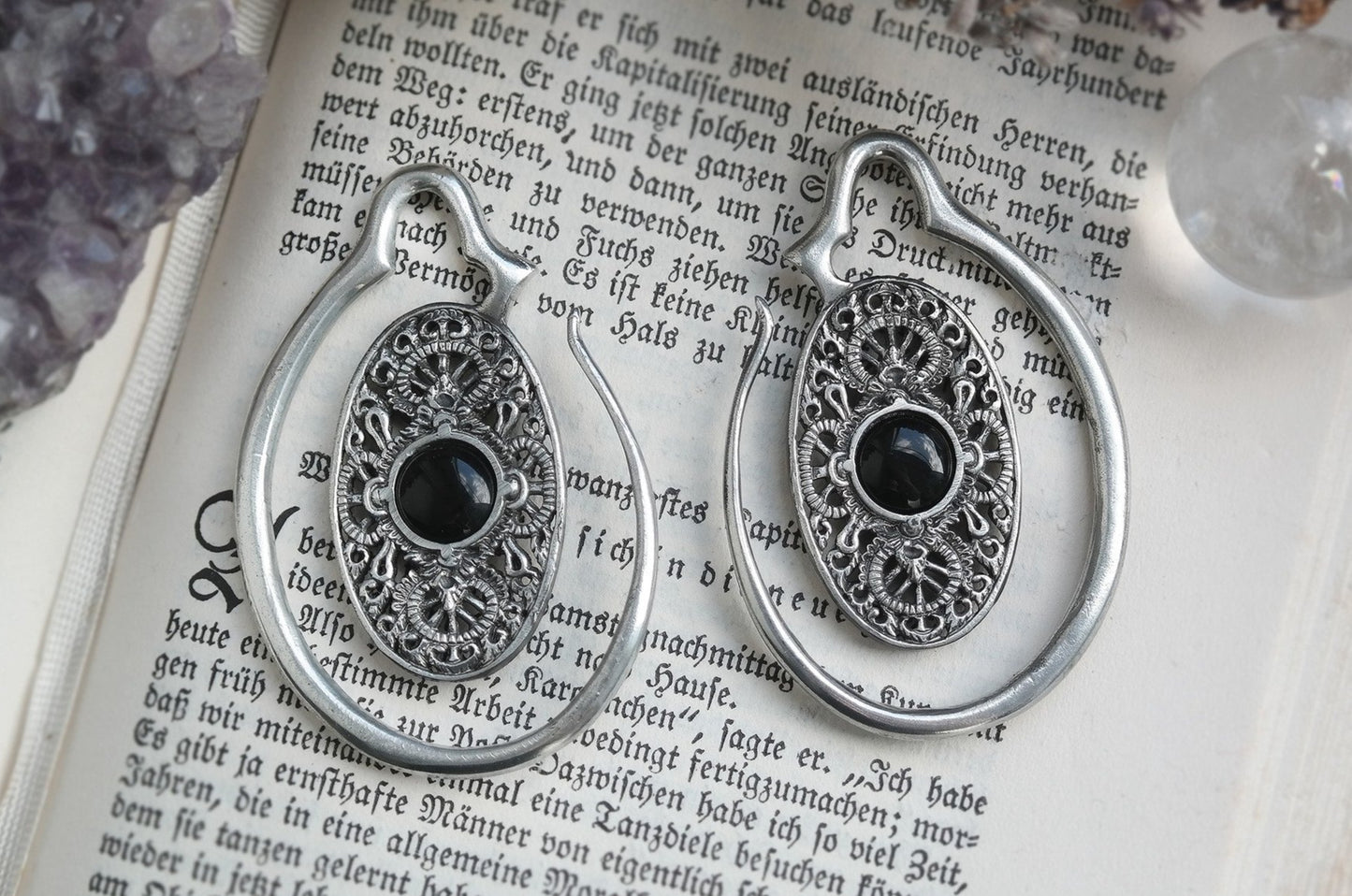 Silver Oval Onyx Ear Weights #EW03 - Fux Jewellery