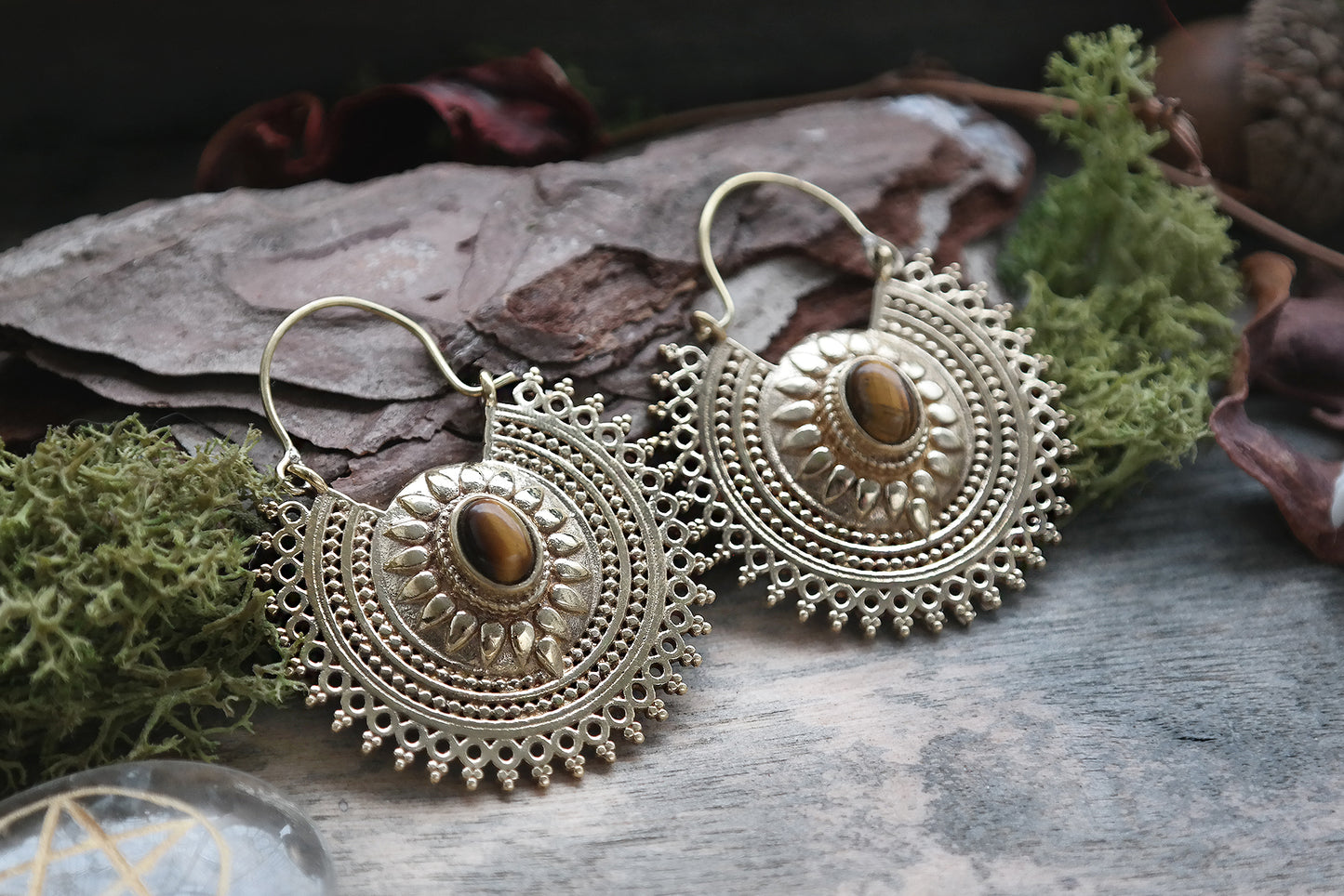 Tiger Eye Sun brass Hoop #BE15 - Fux Jewellery