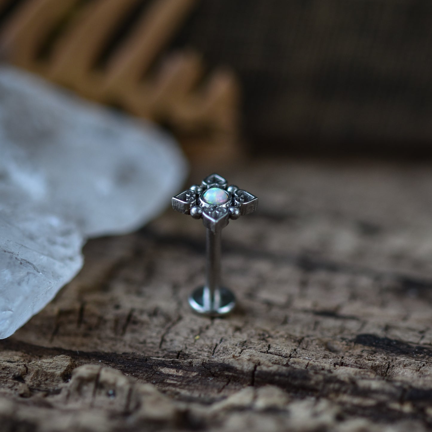 Silver Opal Flower Piercing