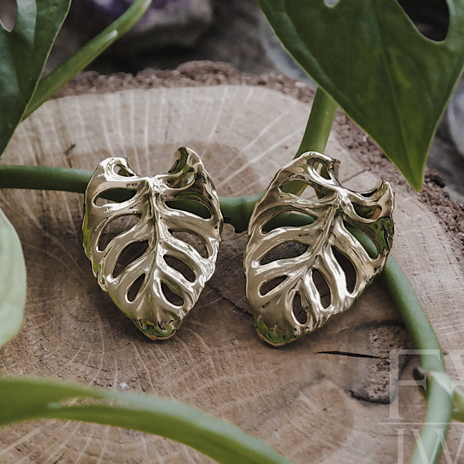 Golden Monstera Leaf Ear Weights