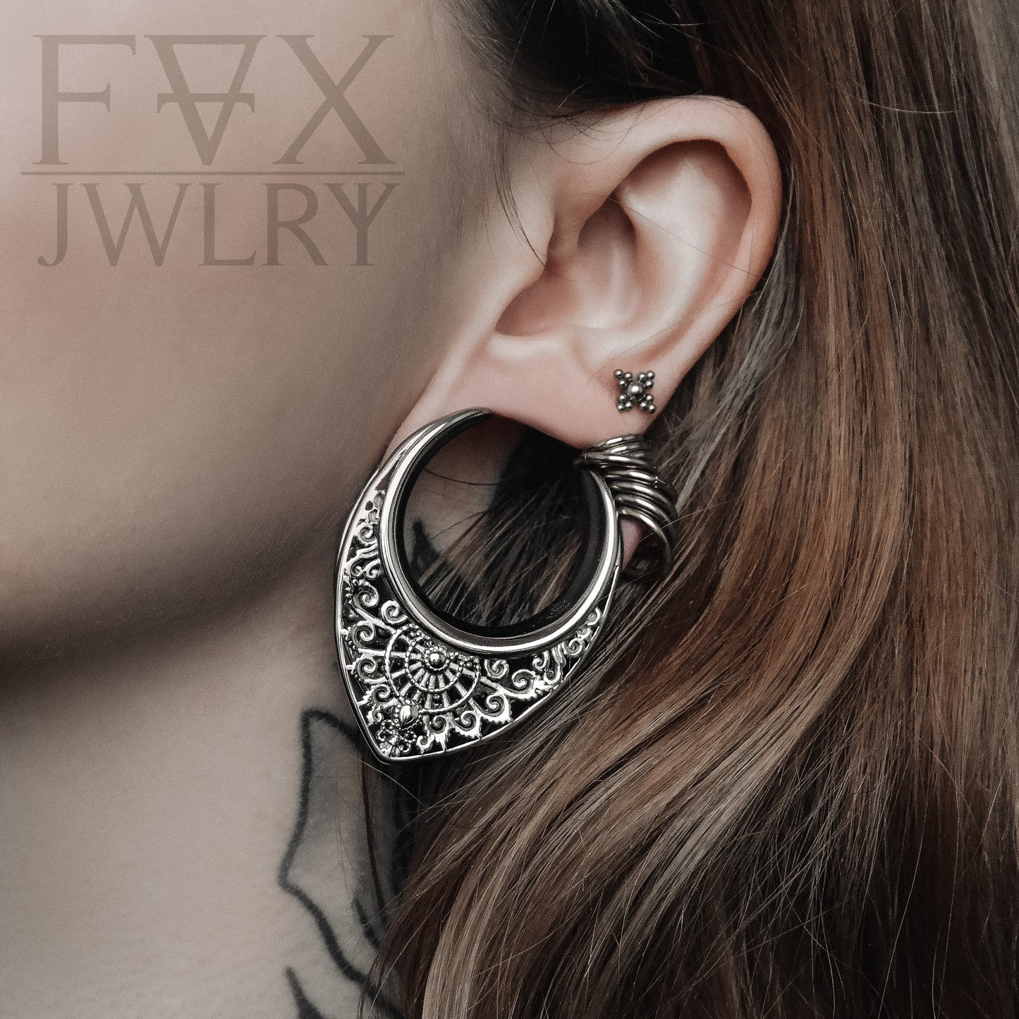 Silver Ornate Ear Hangers