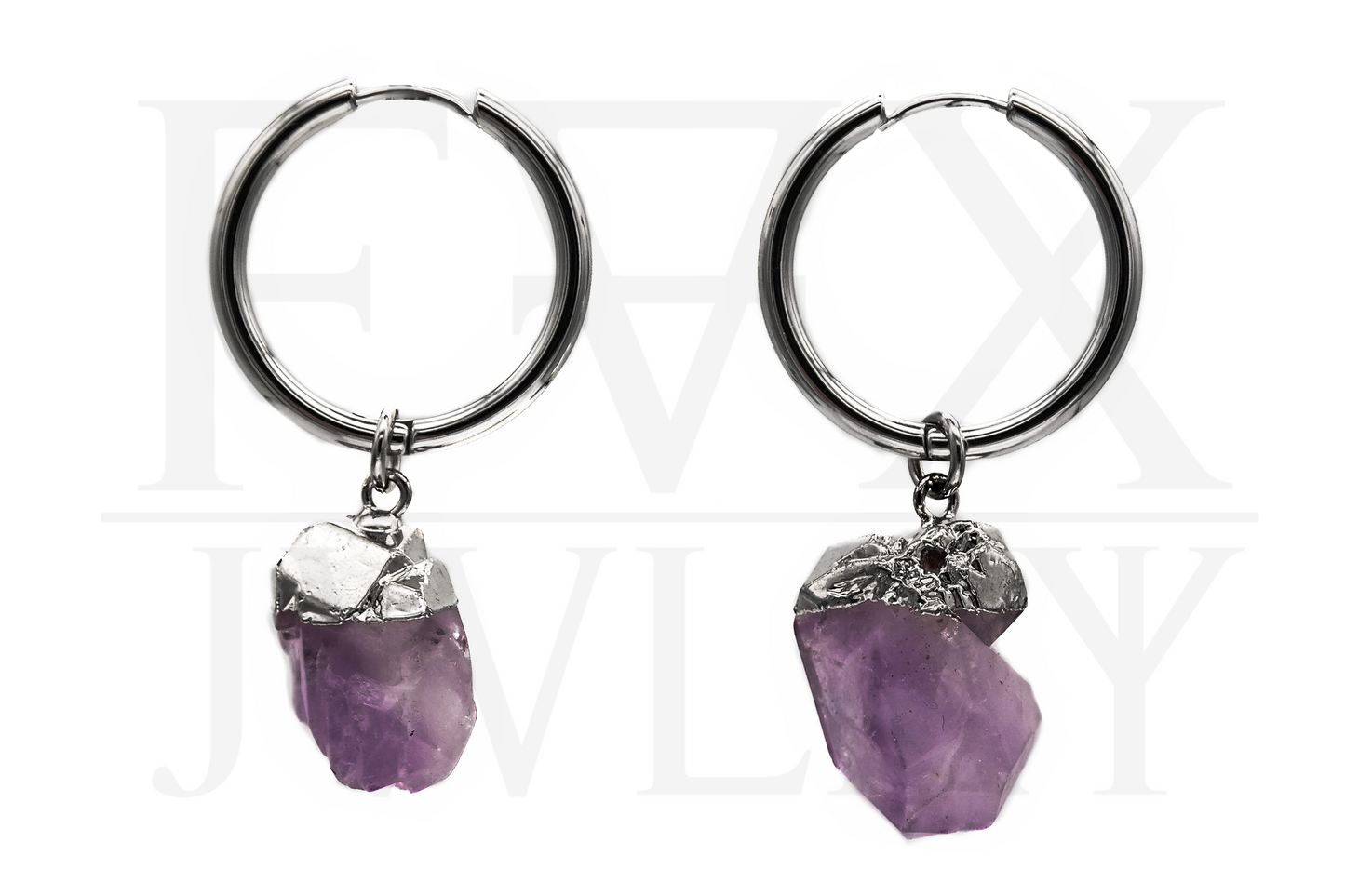 Silver Amethyst Nugget Hoops