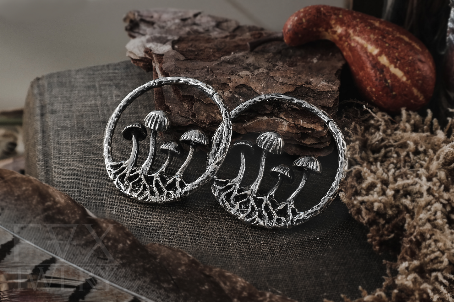 Silver Mushroom Clicker Ear Weights