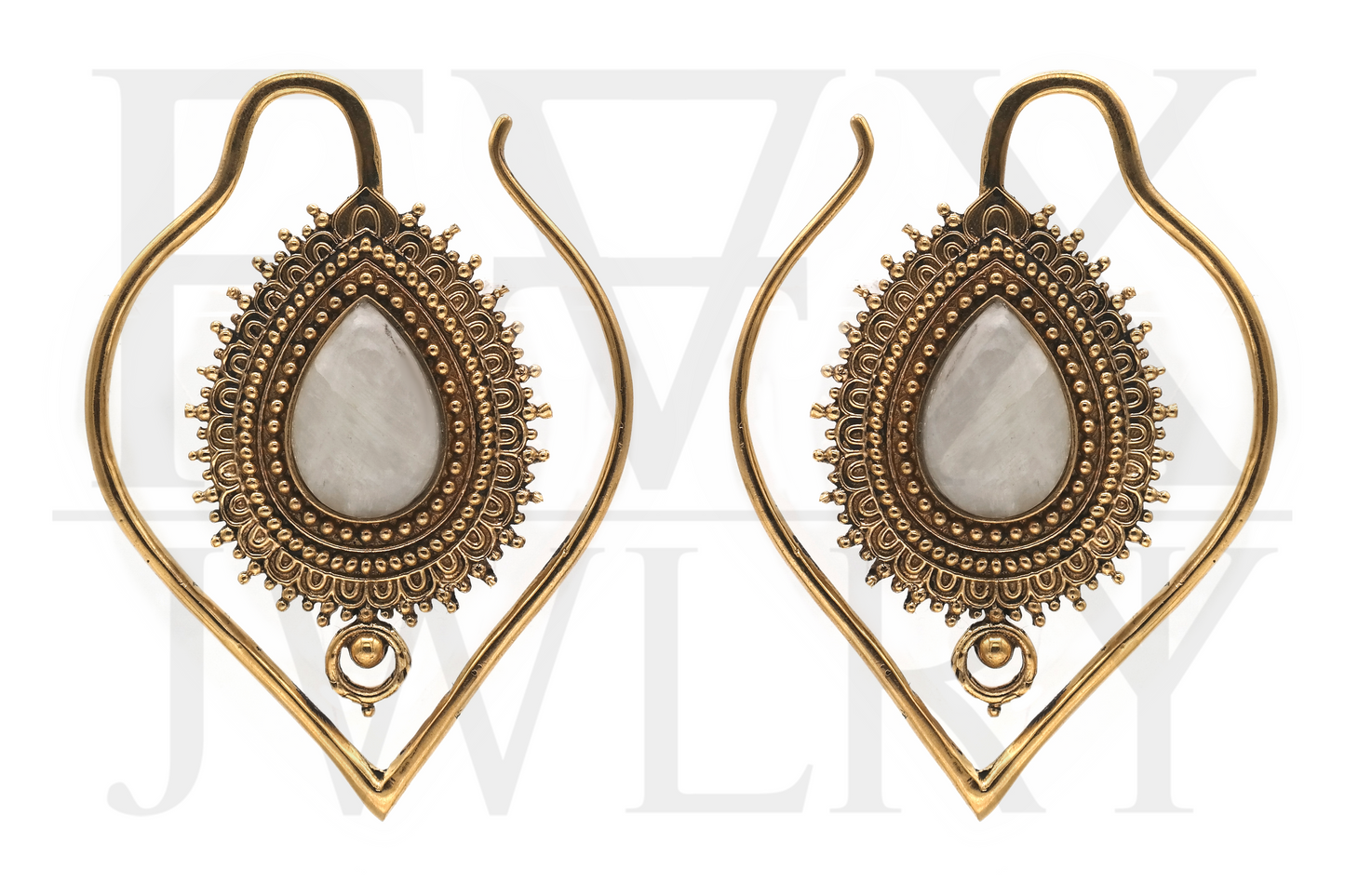 Golden Sacrament Ear Hangers - Moonstone