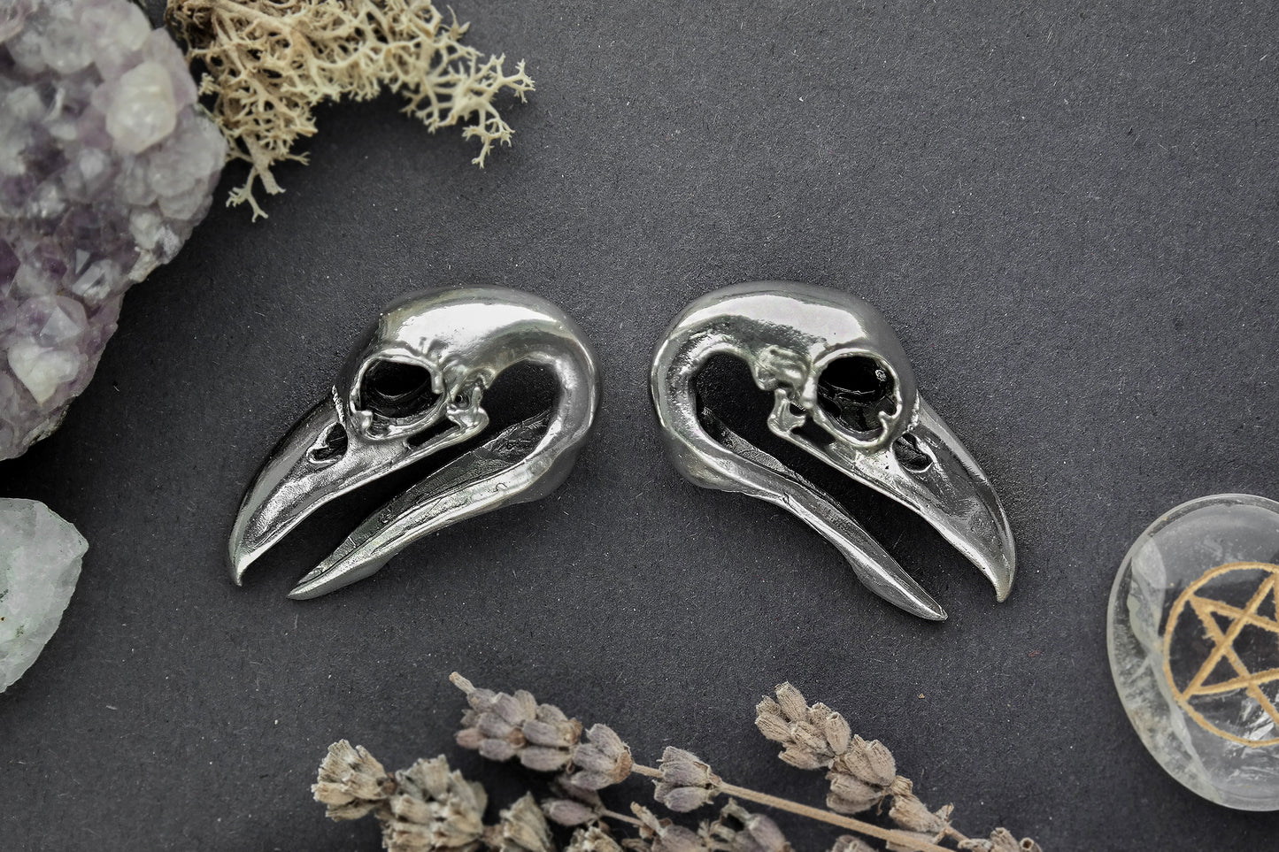Silver Raven Skull Ear Weights #BH13-S - Fux Jewellery