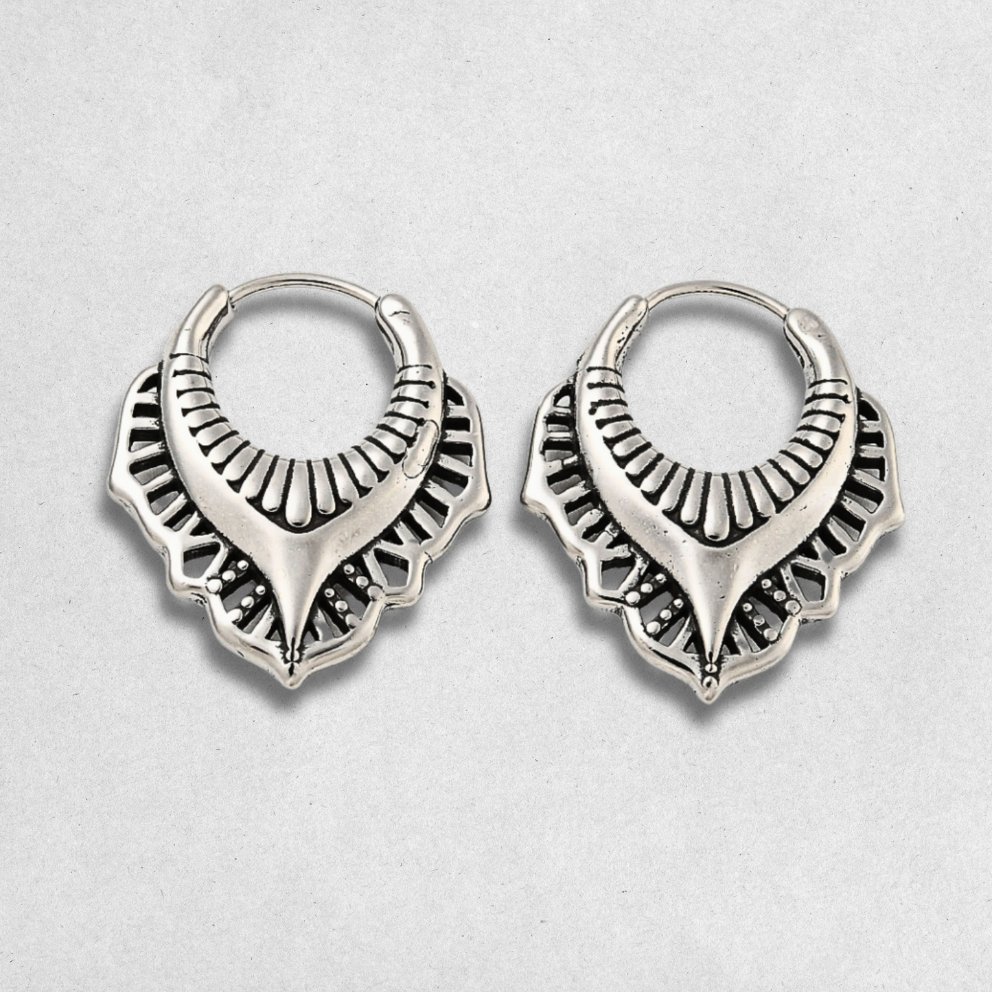 Silver Mandala Hoop Earrings