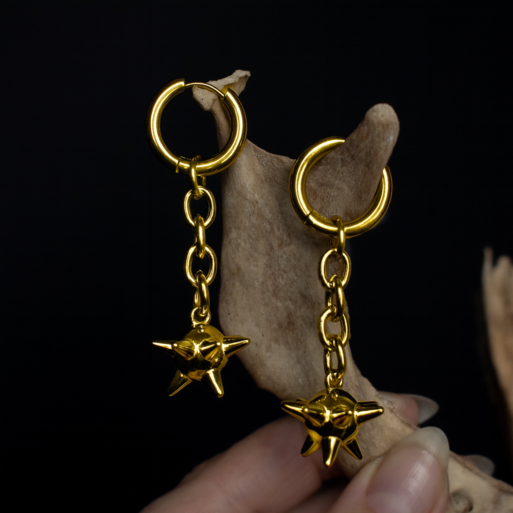 Medieval Single Ball Flail Earrings • Gold