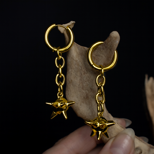Medieval Single Ball Flail Earrings • Gold