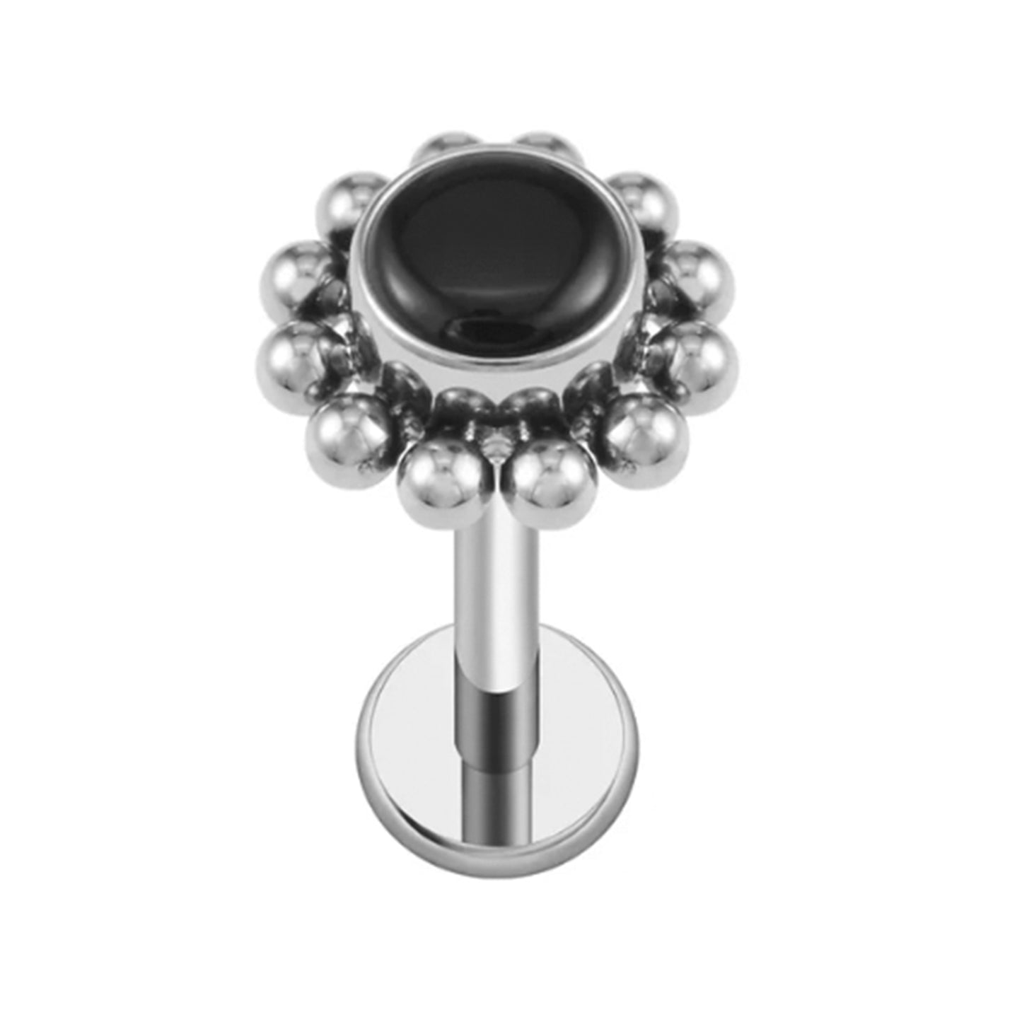 Silver Flower Bead Piercing Stud • Black