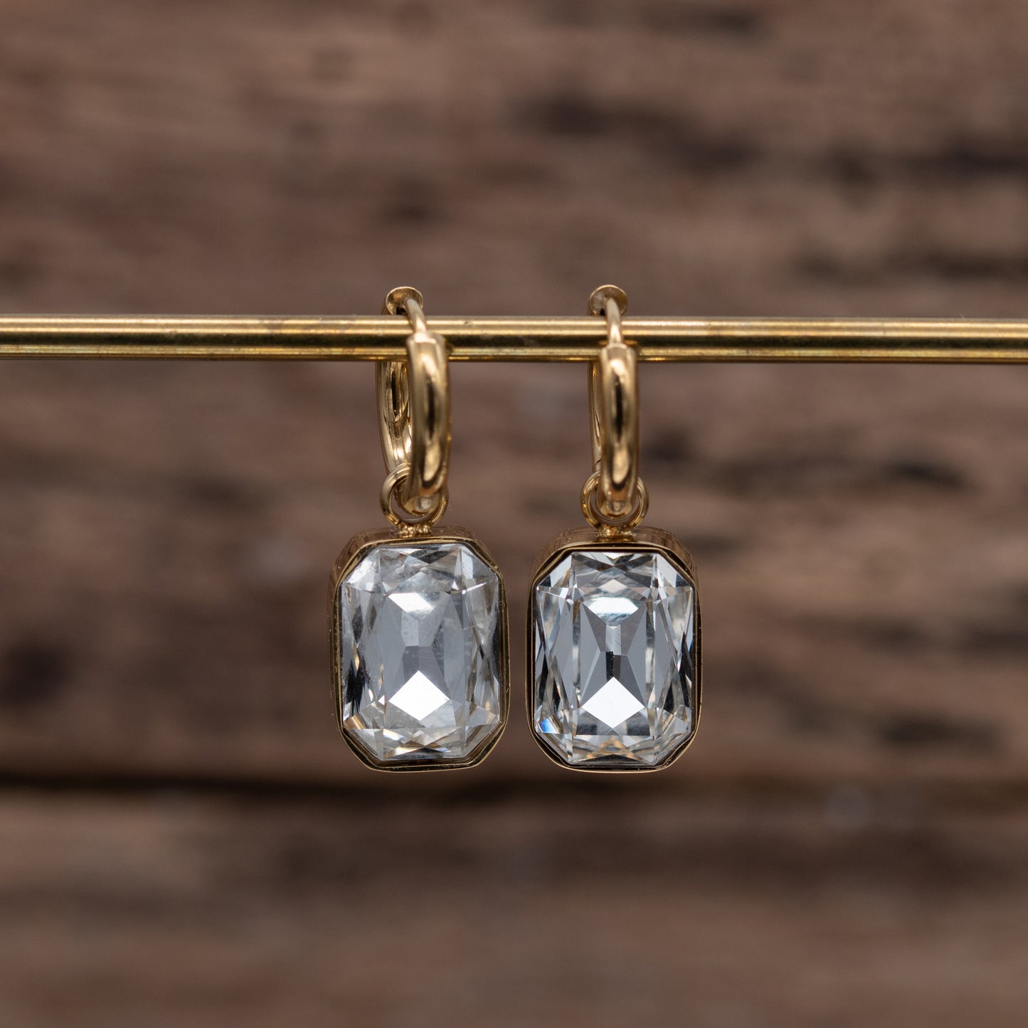Golden Clear Crystal Earrings