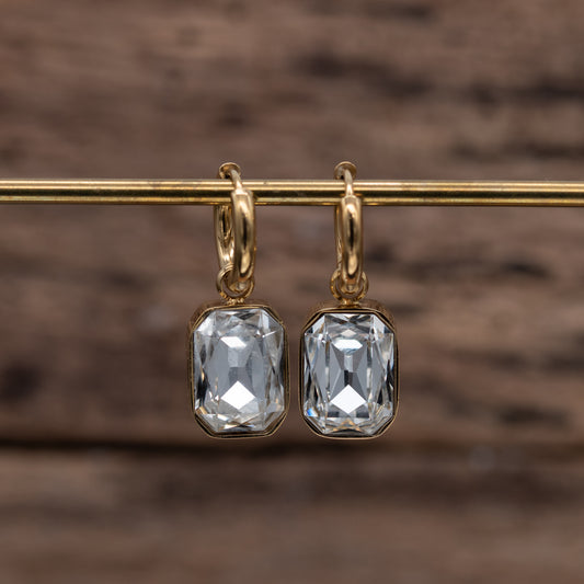 Golden Clear Crystal Earrings