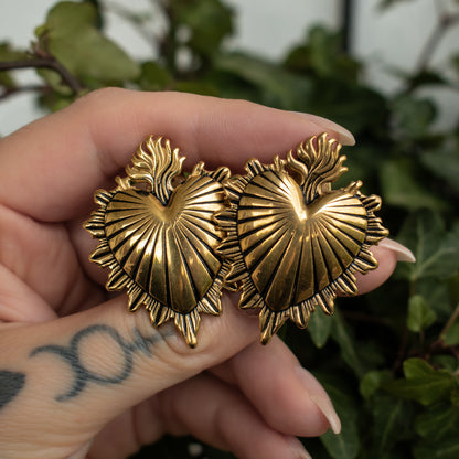 Golden Sacred Heart Ear Weights