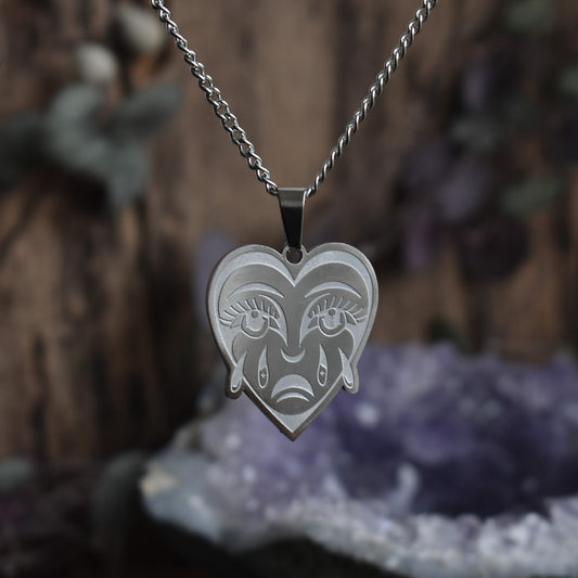 Silver Crying Heart Necklace