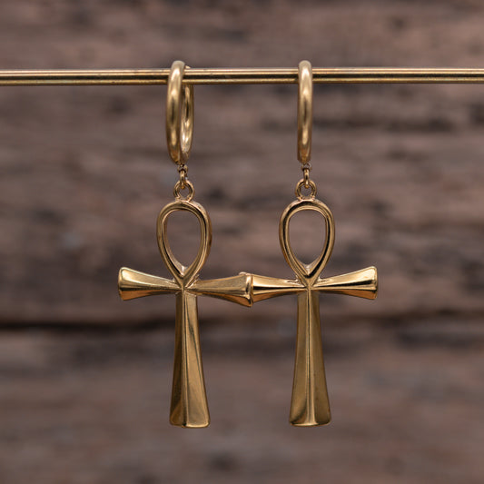 Golden Ankh Huggie Earrings