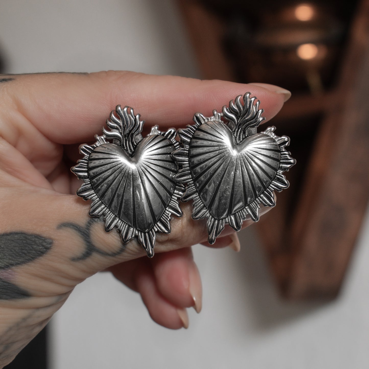 Silver Sacred Heart Ear Weights