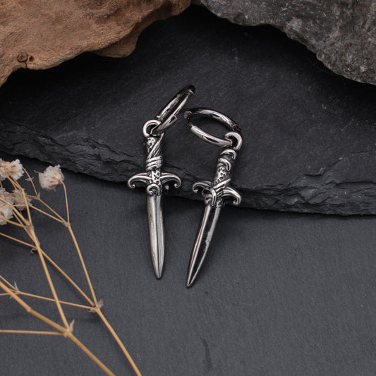 Silver Athame Hoop Earrings