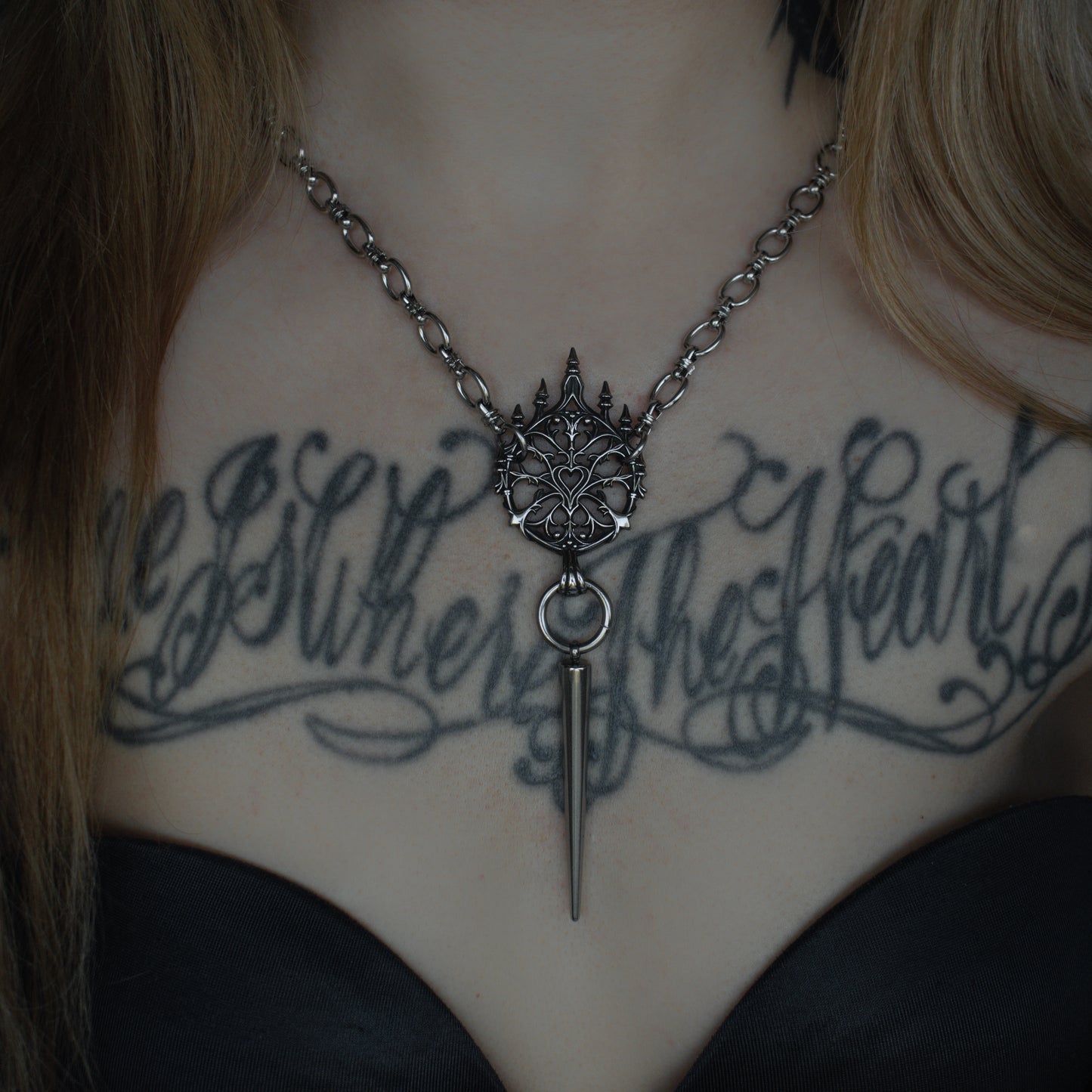 Silver Cathedral Heart Choker