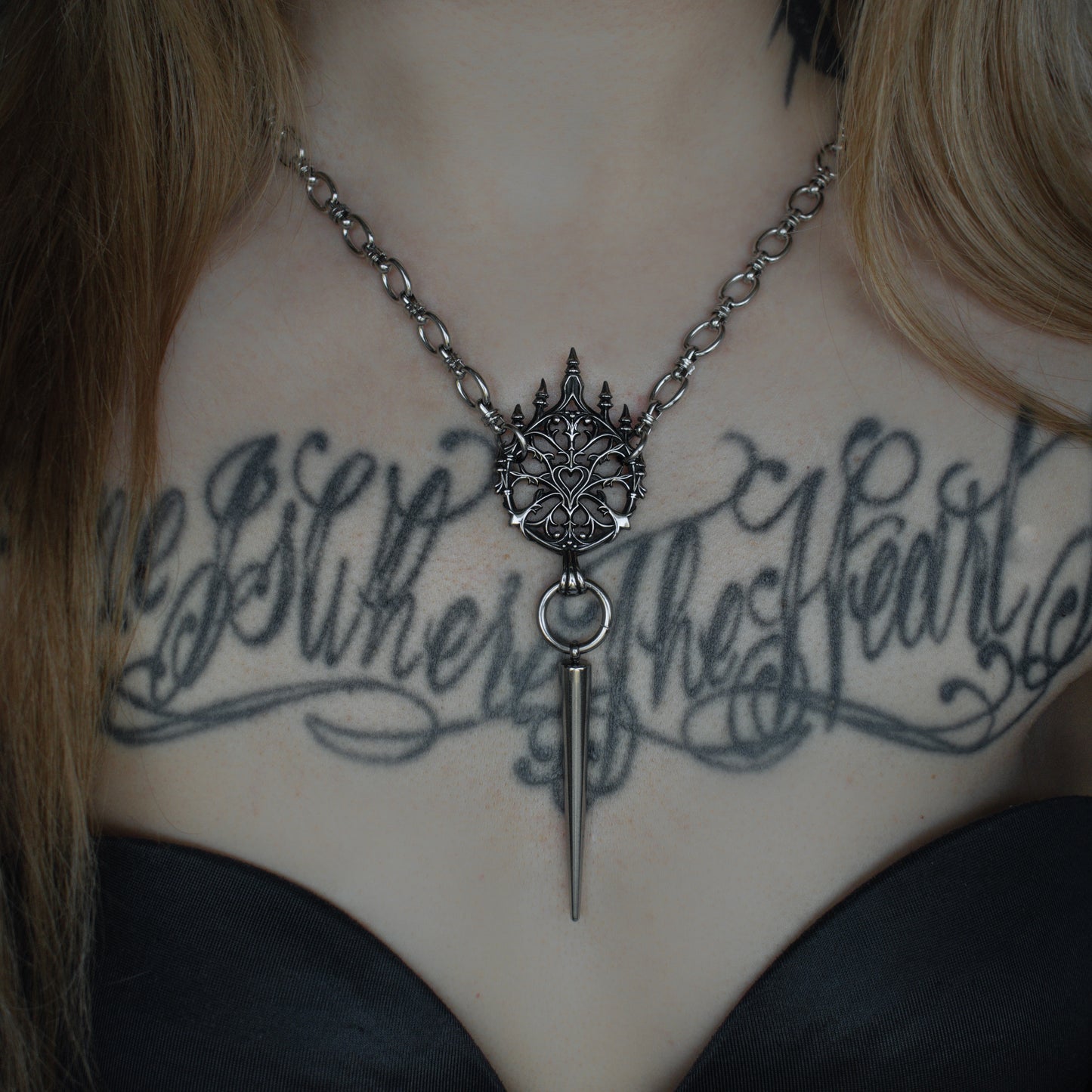 Silver Cathedral Heart Choker