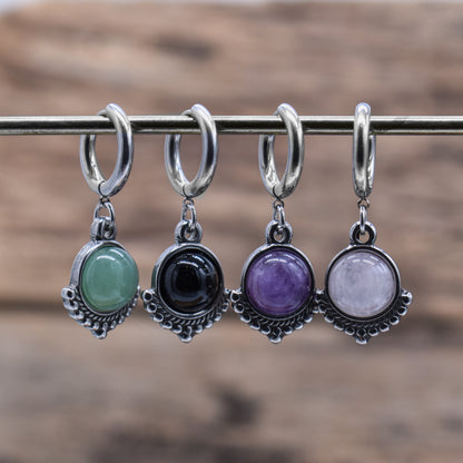 Silver Gemstone Tribal Earrings