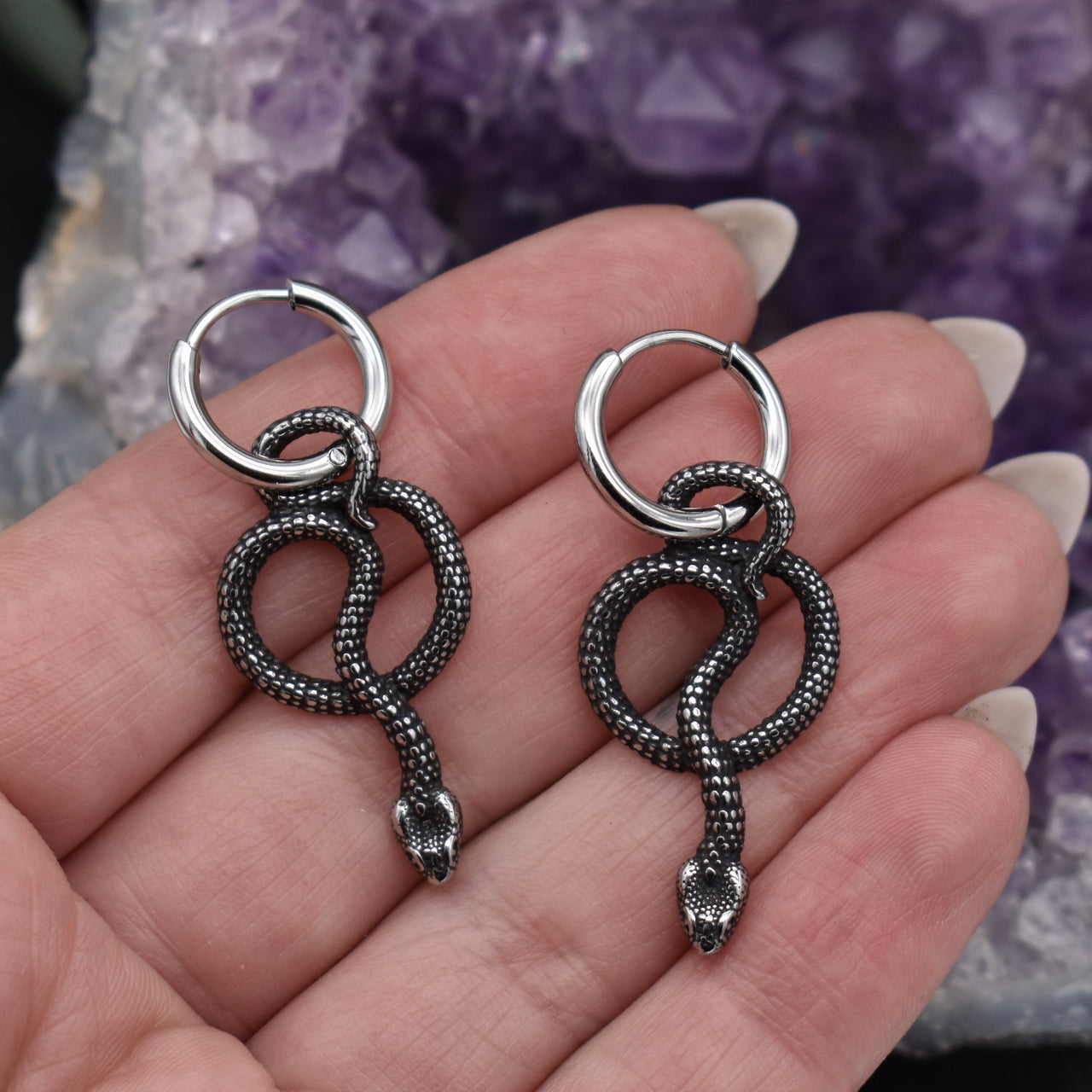 Silver Serpent Hoop Earrings