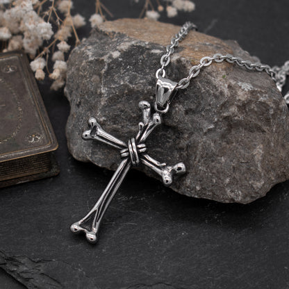 Silver Bone Cross Necklace