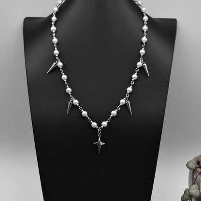 Silver Pearl Spike Necklace
