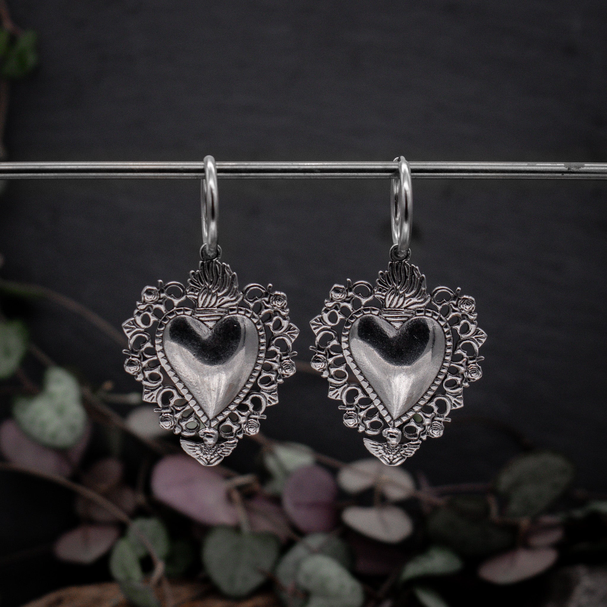 Silver Sacred Heart Hoop Earrings | Fux Jewellery