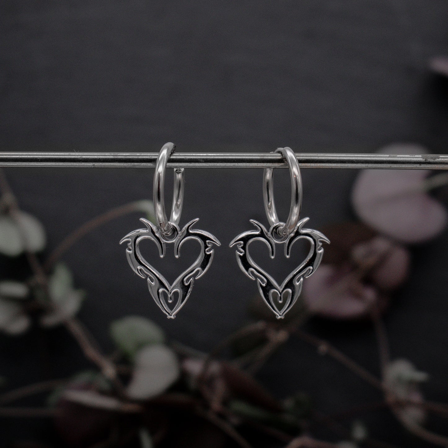 Silver Tribal Heart Hoops