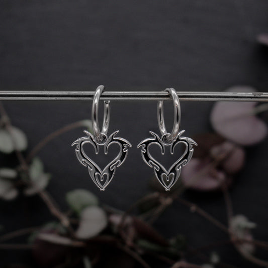 Silver Tribal Heart Hoops