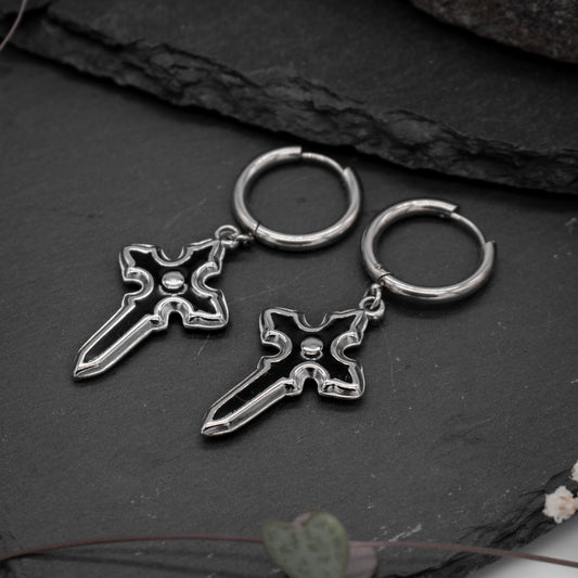 Silver Crucifix Hoops