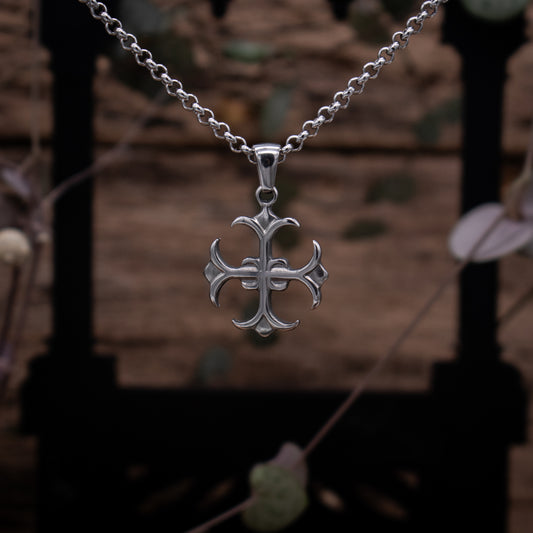 Silver Fleur De Lys Cross Necklace