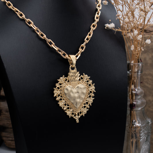 Golden Sacred Heart Statement Necklace