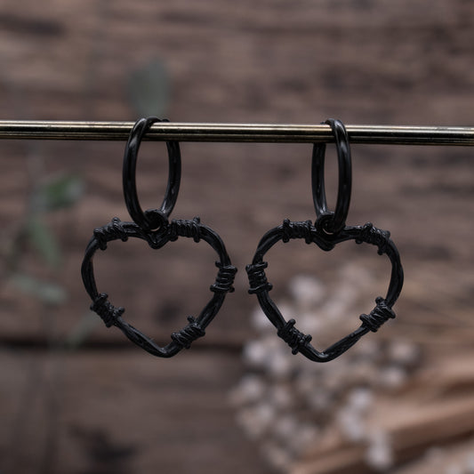 Black Barbed Wire Heart Earrings