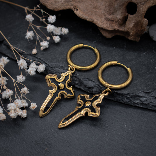 Golden Crucifix Hoops