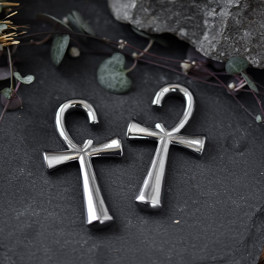 Silver Ankh Ear Weights