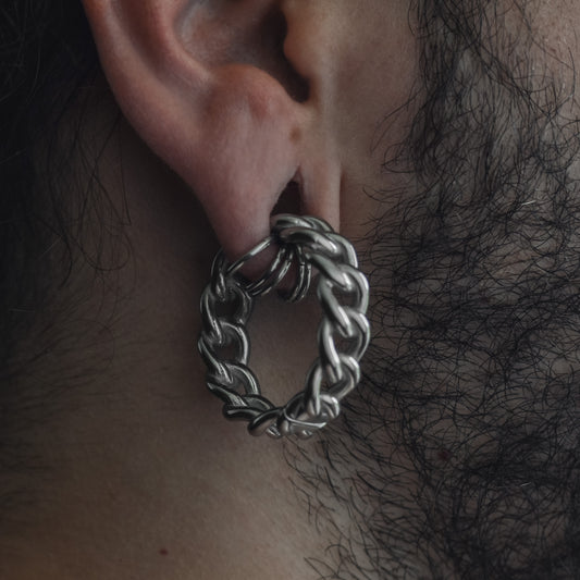 Silver Curb Chain Hoop Ear Weights