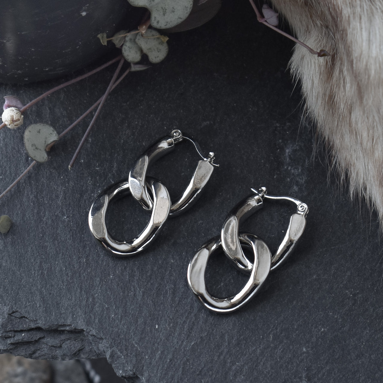 Silver Curb Chain Earrings