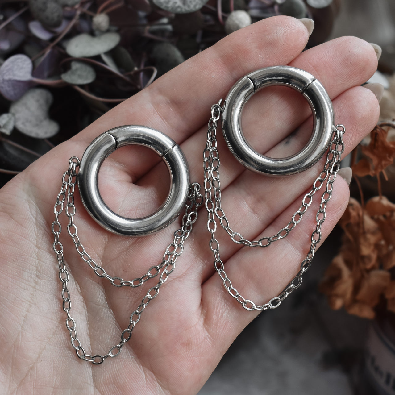 Silver Chain Ring Ear Weights