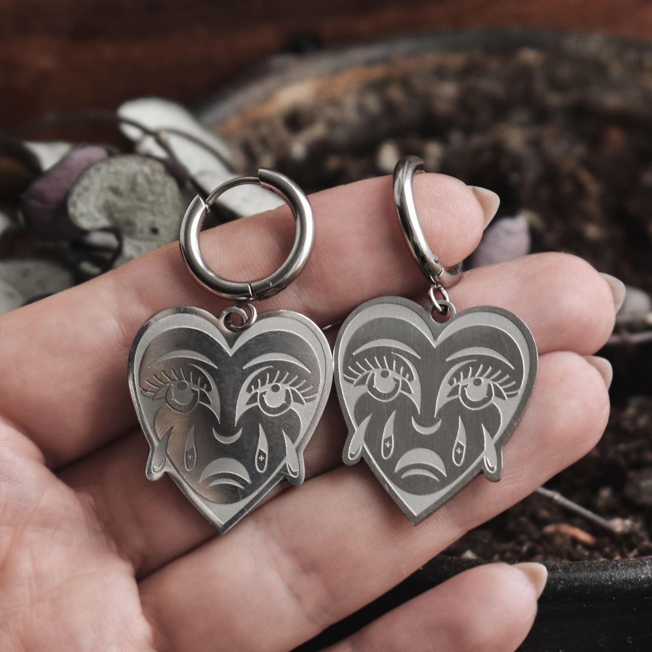 Crying Heart Earrings - Silver