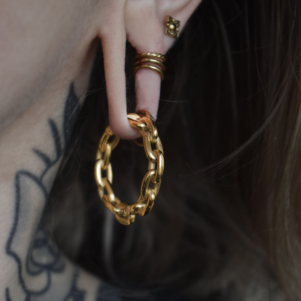 Golden Cable Chain Hoop Ear Weights