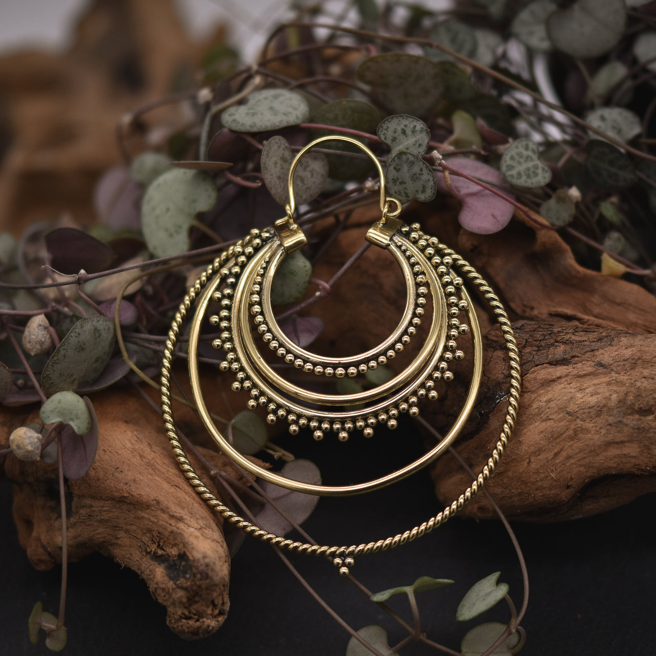 Large Tribal Hoops Earrings • Gold