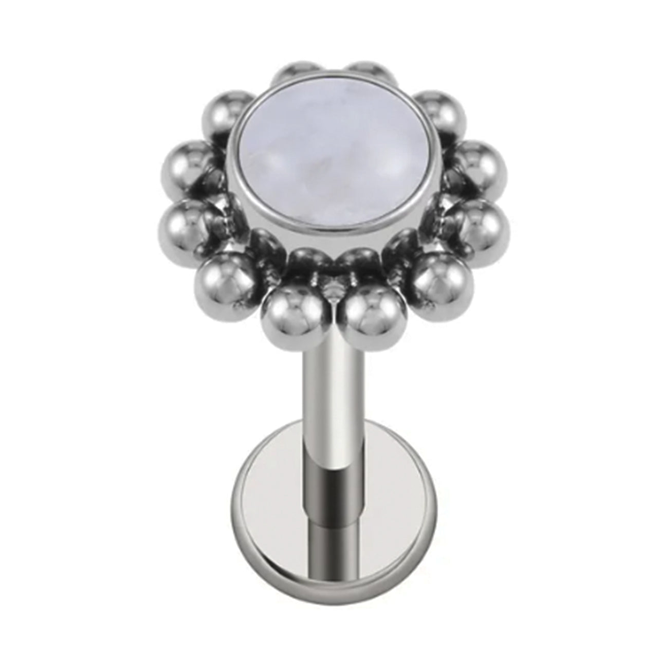 Silver Flower Bead Piercing Stud • Moonstone