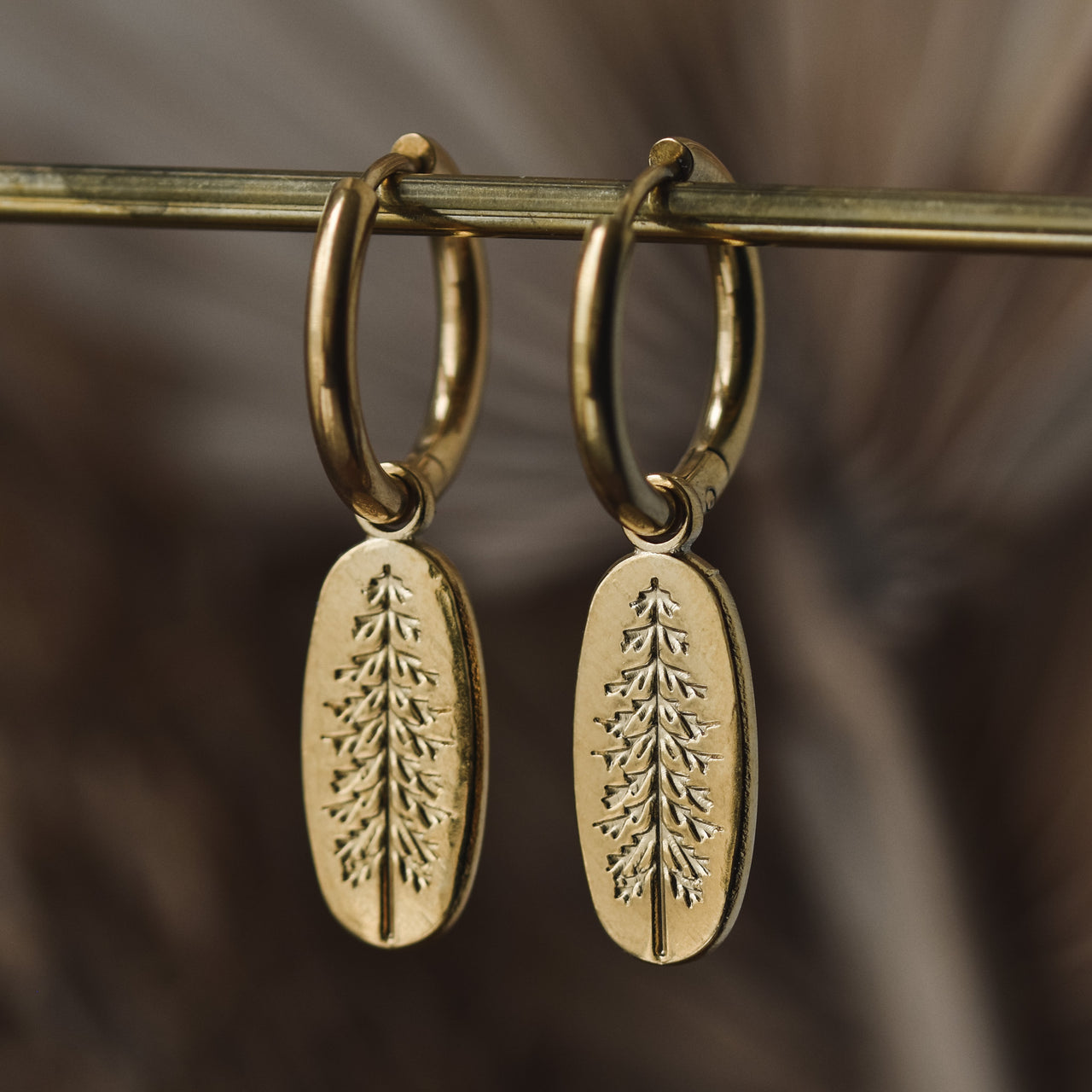 Golden Tree Huggie Earrings