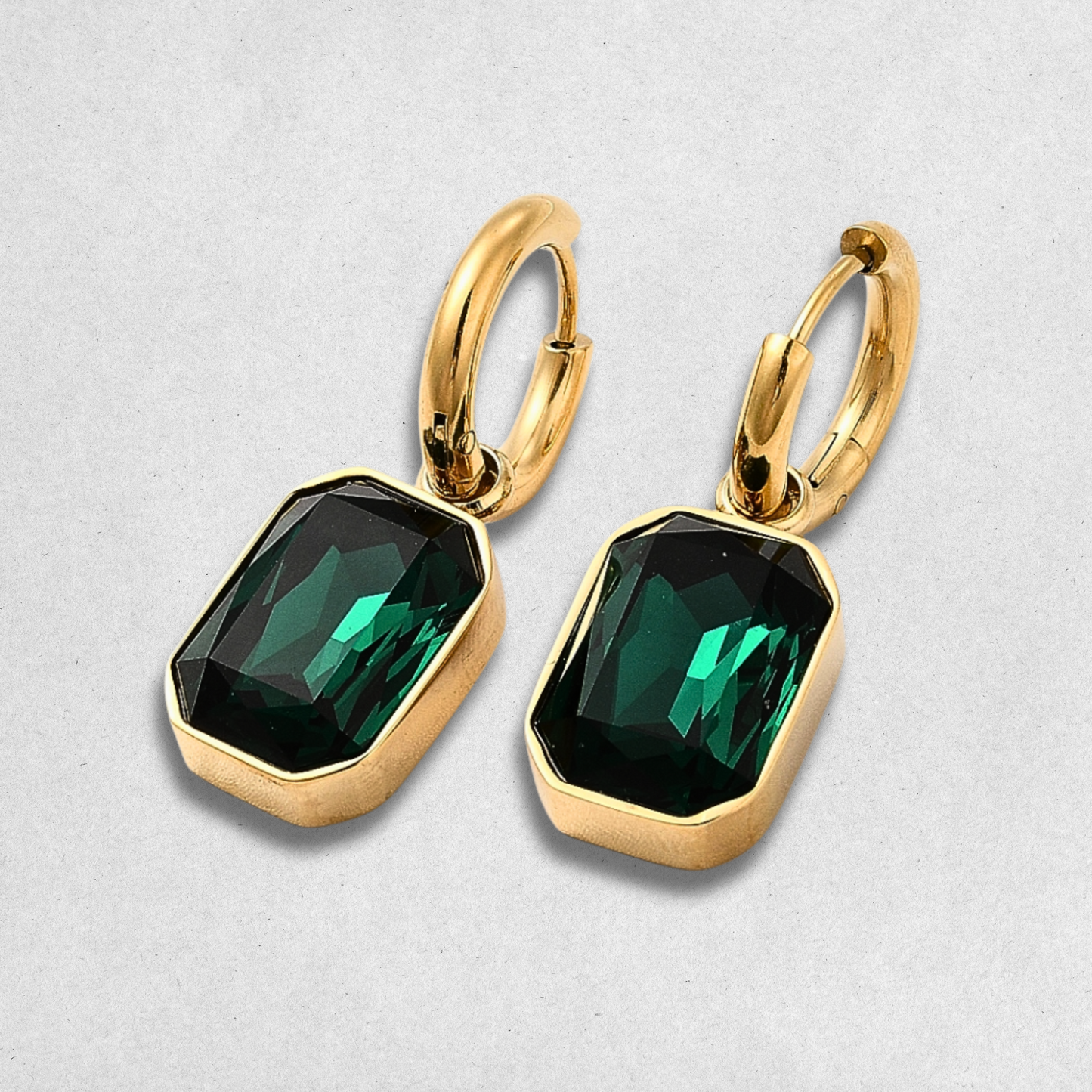 Golden Emerald Crystal Earrings